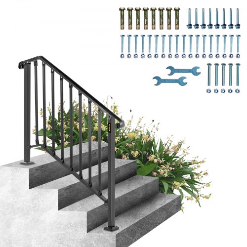VEVOR Balustrade Trap Smeedijzeren Leuning 3-4 Treden Trap Leuning 66 cm Leuning Rail Afstand Tussen Palen 111,3 cm Outdoor Indoor Trapleuning afbeelding