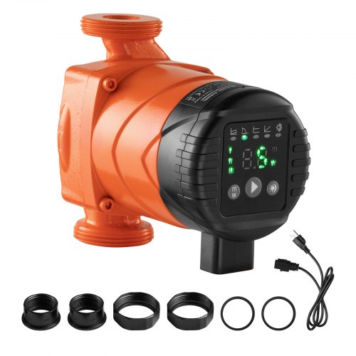 VEVOR LPS25-6BP/130 circulatiepomp, gietijzeren circulatiepomp, 58 l/min, max. opvoerhoogte 6 m, warmwatercirculatie, schroefdraadaansluiting, terugslagklep, stille werking, voor huisverwarmingssystemen
