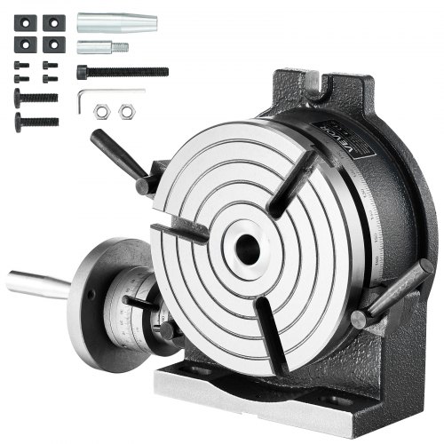 VEVOR draaitafel met verdeelkop, horizontaal/verticaal zwenkbaar, 200 mm draaitafel, voor frees- en boormachines, met T-sleuf en schaalverdeling, wormwielverstelling, gemaakt van gietijzer, precisie-indexering.