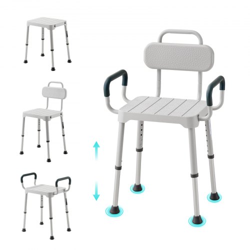 VEVOR Douchestoel 181,4 kg, in 6 standen in hoogte verstelbare douchestoel met armleuningen, frame van aluminiumlegering, voor douche of bad, geschikt