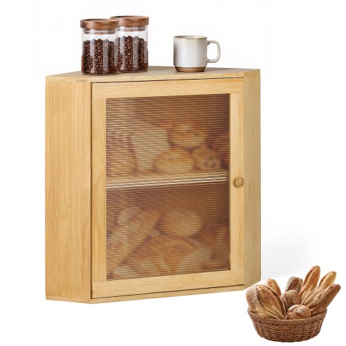VEVOR Hoekbrooddoos, 2 lagen, acrylvenster, 321x321x427 mm, bamboehout, ideaal voor bagels, muffins en zelfgebakken brood, magnetische sluiting en in