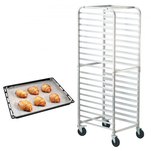 VEVOR Broodjesstandaard 20 niveaus Commerciële bakkerijstandaard met remwielen, aluminium rekwagenopslag, broodbakapparatuur Draagvermogen 240 kg, 660 x 517 x 1767 mm afbeelding