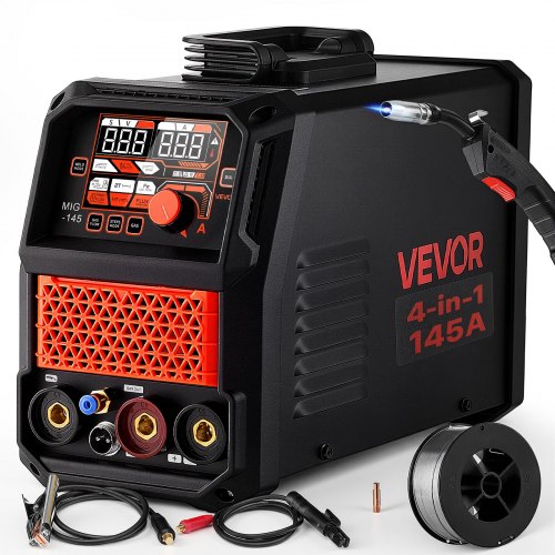 VEVOR 145A MIG-lasapparaat 4-in-1 MIG/gevuld draad/lift-TIG/MMA-lassen, draagbaar 220V-lasapparaat voor werkplaats, garage en doe-het-zelf, IGBT-inver