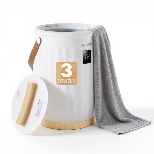 VEVOR Handdoekverwarmer 20L, stoomverwarmer voor handdoeken, dekens en badjassen, 4-traps instelbare timer, houten handvat, automatische uitschakeling, ingebouwde aromabox, wit