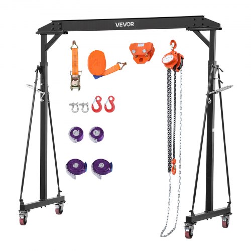 VEVOR mobiele portaalkraan met een hefvermogen van 997,9 kg, in hoogte verstelbare stalen laadkraan van 243-363 cm, werkplaatskraan met handtrolley, kettingtakel en 360° vergrendelbare zwenkwielen, laadkraan voor magazijn en werkplaats