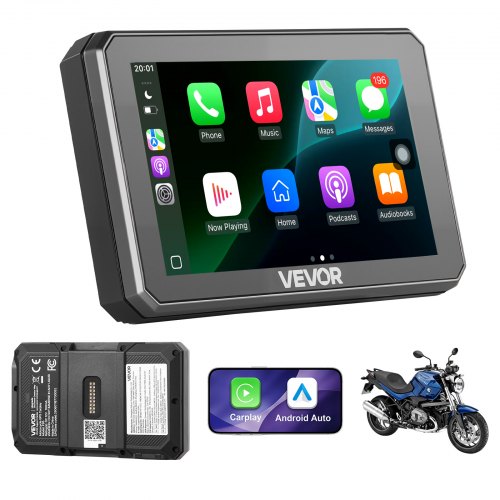 VEVOR Motorfietsnavigatiesysteem 5-inch met Apple CarPlay en Android Auto draadloos, voor BMW motorfietsen, GPS-navigatie met dubbele Bluetooth, IP67,