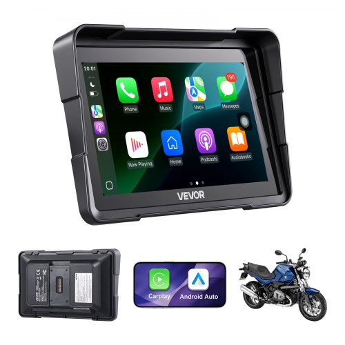 VEVOR Motorfietsnavigatiesysteem 7-inch met Apple CarPlay en Android Auto draadloos, voor BMW motorfietsen, GPS-navigatie met dubbele Bluetooth, IP67, vaste clipbevestiging en Siri/Google spraakassistent, zwart