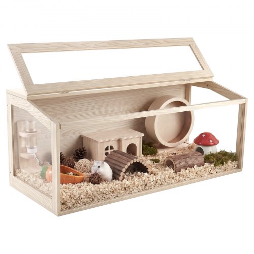 VEVOR Hamsterkooi, Knaagdierkooi, Knaagdierverblijf, Houten Hamsterkooi, 1220x510x510mm, Kijkvenster van 270°, Knaagdierbestendig met Deksel en Ventilatie, voor Goudhamsters, Dwerghamsters, Cavia's en Gerbils