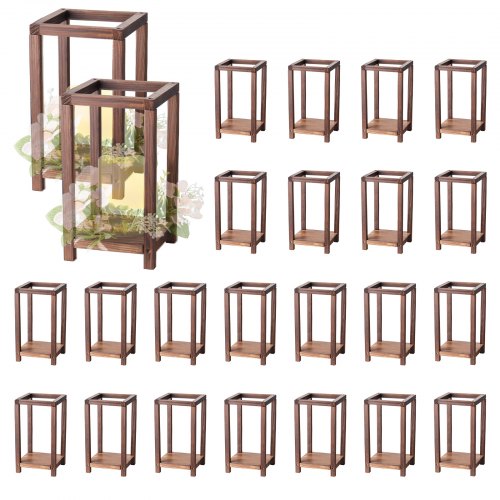 VEVOR 24x Houten Lantaarns, LED Kaarsenhouders Gemaakt van Hout & Kunststof, Rustiek Decoratief Tafelstuk voor Thuis, Ideaal voor Bruiloftstafels, Fee