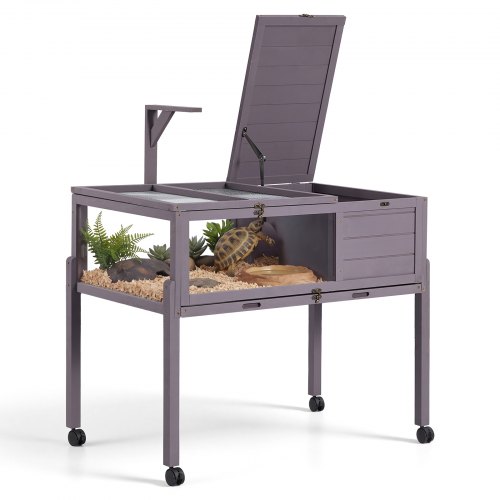 VEVOR Schildpaddenhuis, Schildpaddenverblijf, Reptielenkooi 1000x603x770 mm, voor schildpadden, Vurenhout, met 2 compartimenten, Deur op wielen, Uitschuifbare plank, Lampvoet, Scharnierend deksel & Acryl kijkvenster