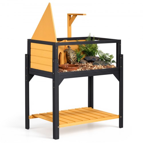 VEVOR Schildpaddenhuis, Schildpaddenverblijf, Reptielenkooi 840x510x900 mm, voor schildpadden, gemaakt van vurenhout, met 2 compartimenten, uitschuifbaar schap, lampvoet, scharnierend deksel en acryl kijkvenster.