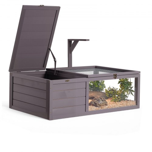 VEVOR Schildpaddenhuis, Schildpaddenverblijf, Reptielenkooi 965x600x330 mm, voor schildpadden, gemaakt van vurenhout, met 2 compartimenten, uitschuifbaar schap, lampvoet, scharnierend deksel en acryl kijkvenster.