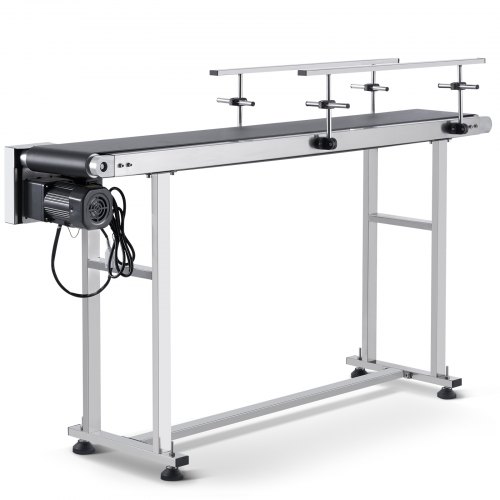 VEVOR transportband 1498,6 x 198,1 mm transporttafel Robuuste roestvrijstalen gemotoriseerde transportband voor inkjetcoderingstoepassingen Aangedreven PVC-band Verstelbare snelheid (dubbele leuning) afbeelding