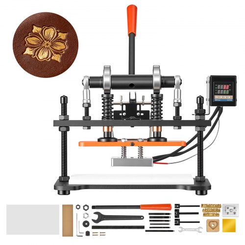 VEVOR Verwarmde Ledersnijmachine 260x120 mm Lederdrukmachine 1,5 t, voor Lederreliëf en Stanssnijden 12 mm Slag Twee Geleiderassen Digitaal Bedieningspaneel 26 Koperen Letterstempels 50 Hot Stamping Folies