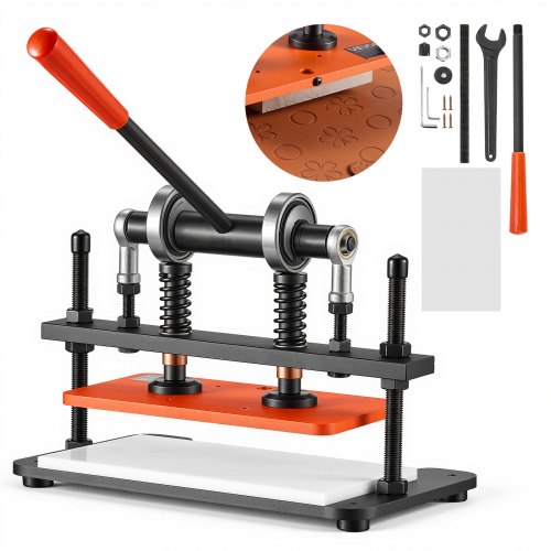 VEVOR Lederponsmachine 280x140 mm Ledersnijmachine, gatenponsmachine, handpers voor reliëf en ponsen van leer, stof, papier en siliconen, 1,5 ton druk, 12 mm slag, twee geleideassen, stalen constructie