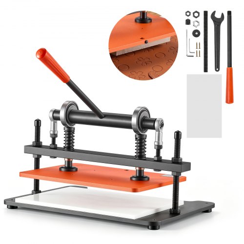 VEVOR Lederponsmachine 360x260 mm Ledersnijmachine, gatenponsmachine, handpers voor reliëf en ponsen van leer, stof, papier en siliconen, 1,5 ton druk, 12 mm slag, twee geleideassen, stalen constructie