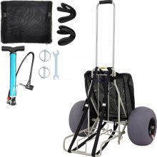 VEVOR Opvouwbare Handkar 75 kg Laadvermogen Opvouwbare Transportwagen 68x35,5x125 cm Strandkar van een Aluminium Buis, Roestvrij Staal en Ijzer met 75 tot 125 cm Verstelbare Hoogte, 33 cm Strandwielen