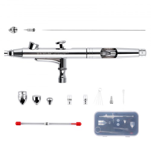 VEVOR Airbrush-pistool, 0,3 mm en 0,5 mm Dual Action Gravity Feed Airbrush, Airbrush-set met 2/7/12 ml koperen bekers en reinigingsaccessoires, Airbrush-pistool voor het schilderen van modellen, taarten afbeelding