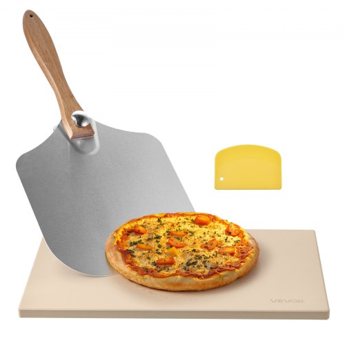VEVOR Pizzasteen Baksteen 508 x 355 mm, rechthoekige cordieriet pizzasteen, extra grote steenplaat met schraper & schep, 1,5 cm dik, hittebestendig, v