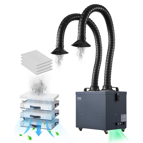 VEVOR soldeerrookafzuiger met dubbele slangen, 275W lasrookafzuiger met 4-traps filters en 10 snelheden, 380 m³/u soldeerrookafzuiger voor solderen, lasergraveren en doe-het-zelf lassen