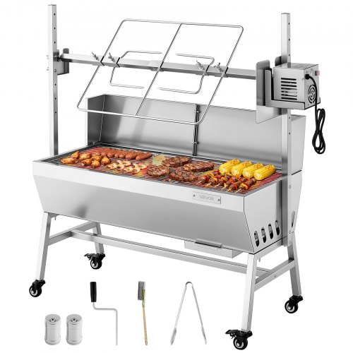 VEVOR Rotisserie Grill 38 W voor speenvarken, lamsvlees en houtskool (94 cm grilllengte) met een draagvermogen van 60 kg, 7 hoogte-instellingen en een