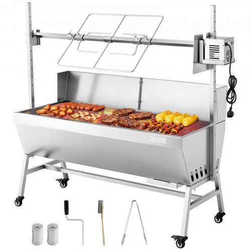 VEVOR Rotisserie Grill 38 W Speenvarken Grill Lam Grill Houtskool Grill (1218 mm Grilllengte) met 60 kg draagvermogen & wielen & 4-voudige hoogteverst