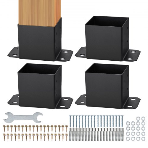 VEVOR set van 4 schroefhulzen 214 x 146 x 140 mm paalsteunen van koolstofstaal met spuitcoating montage op betonnen of houten vloeren paalschoenpalen ideaal voor pergola's veranda-leuningen afbeelding