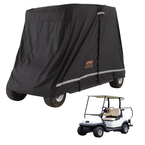 VEVOR Zwarte golfkar regenhoes 4-persoons golfkarhoes 283 x 120 x 170 cm, 600D waterdicht, draagbare opberghoes met ritssluiting, geschikt voor de meeste golfkarretjes afbeelding