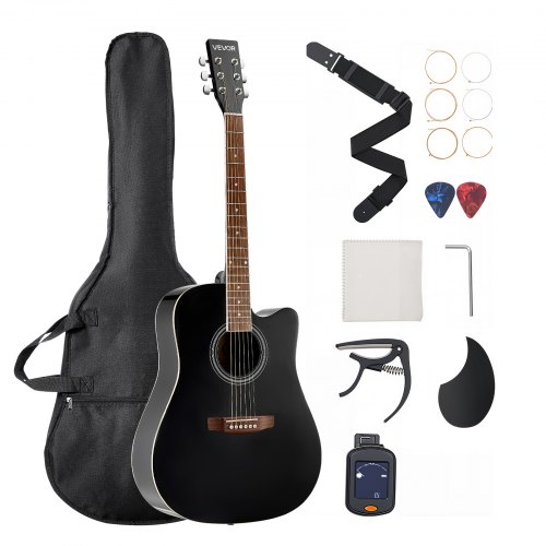 VEVOR Electro Acoustic Guitar Cutaway Solo Beginnerskit 1041,4 mm (41 inch) Zwart afbeelding