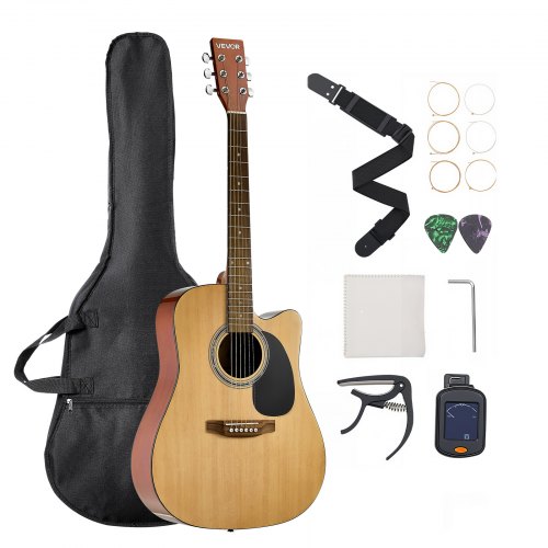 VEVOR Elektrische akoestische gitaar Cutaway Beginner 1041,4 mm (41 inch) Volwassene Natuurlijk afbeelding