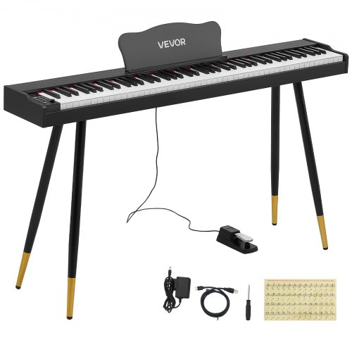VEVOR Digitale Piano 88 Halfverzwaarde Toetsen Standaard Formaat Elektrische Piano Zwart voor Beginners, 600 Geluiden, 600 Ritmes, USB, MIDI, Audio-uitgang, Hoofdtelefoonaansluiting, Sustainpedaal en HiFi-luidsprekers