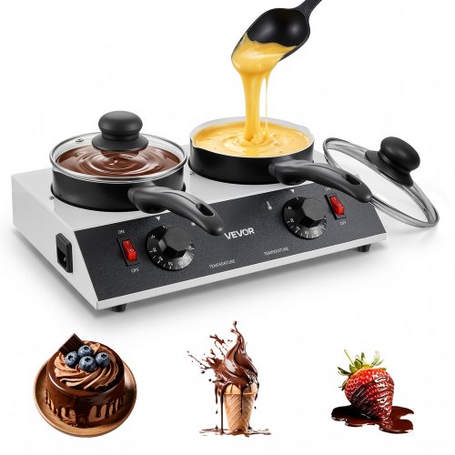 VEVOR Chocoladesmeltmachine met 2 potten van 1 liter, chocoladesmeltpan voor familiebijeenkomsten, feesten en zelfgemaakte desserts, met aparte temperatuurregeling, PTC-verwarming en antiaanbaklaag.