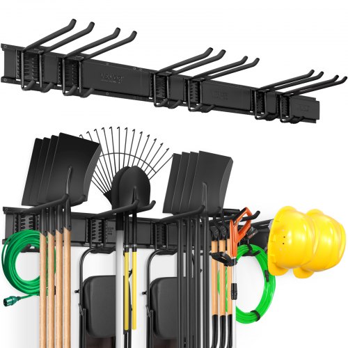 VEVOR Garage Gereedschapsorganizer 800 lb Maximale belasting Wandmontage Tuinopslagrek Organisatie Heavy Duty met 6 verstelbare haken en 3 rails f<s:1> r tuingereedschap afbeelding