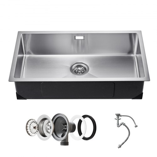 VEVOR keukenspoelbak enkele bak inbouwspoelbak RVS 76x43x19cm onderstel afbeelding
