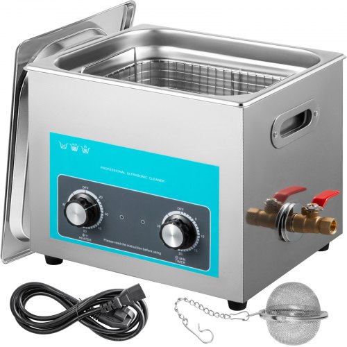 10L Ultrasonic Cleaner with Heater Timer Water Drain Coins Tub Basket WHOLESALE