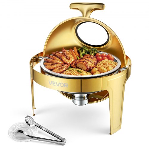 VEVOR Chafing Dish, 1 stuk, 5,7 liter, roestvrij staal, warmhoudschaal voor buffetten, bruiloften, feesten en banketten, ronde roldeksel voor eenvoudi