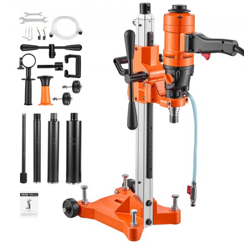 VEVOR Diamantkernboor 1500 W, kernboor droog/nat, max. 200 mm, voor beton, keramische tegels, baksteen, asfalt, marmeren vloeren, 4 boren, 2-in-1 hand-/staand gereedschap, 1000/2300 tpm, UNC1 1/4-7 schroefdraad