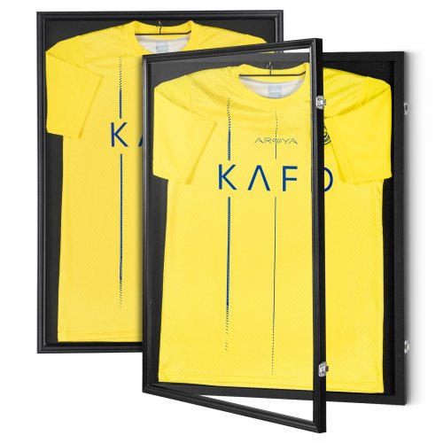 VEVOR set van 2 jersey vitrines 590 x 790 x 40 mm afsluitbare schaduwbox voor sporttruien met 98% UV-bescherming PC-glas en hangers voor honkbal-, basketbal-, voetbal-, hockeyshirts en uniformen afbeelding