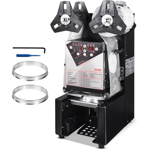 VEVOR Sluitmachine 500-650 kopjes/uur Kopsluitmachine voor 190 mm hoge 90/95 mm grote kopjes Elektrische Boba-theesealer met digitale LCD-bediening voor bubbelmelk, thee, koffie, zwart afbeelding