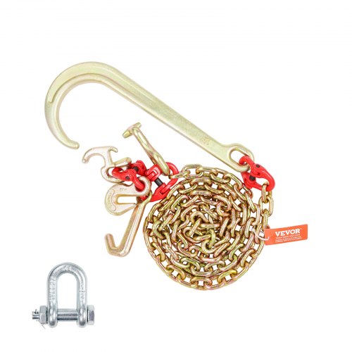 VEVOR 5/16"x6' G80 trekketting 15" J-haak lange schacht RTJ & grijphaak sleepkraan afbeelding