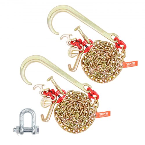 VEVOR 2 stuks 8mmx1,8m G80 trekketting J/T/R haakketting transportketting 2448kg afbeelding