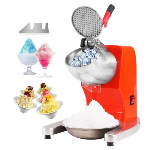 VEVOR elektrische ijsbreker machine ijsscheermachine ijsscheerapparaat 100 kg/u, roestvrijstalen ijsbreker scheerapparaat 300 W, 390x260x310 mm met plastic omhulsel en extra messen oranje afbeelding
