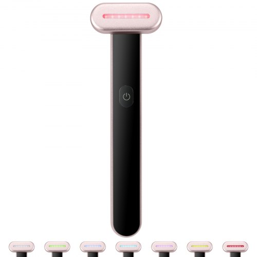 VEVOR Roodlichttherapiestaaf voor gezicht, 7 kleuren LED-gezichtsstaaf, roodlichttherapieapparaat met warmtetherapie | Microstroom-vibratiemassage Draagbare LED-schoonheidsstaafje voor gezichtshals afbeelding