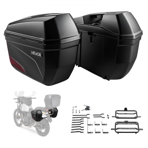 VEVOR Motorfiets zijkoffers 2 x 23 L met ABS-bevestigingen, zwarte zijkoffers met 3-traps vergrendelingsmechanisme, rode reflectoren, veiligheidsslote