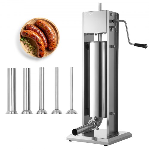 VEVOR Handmatige Worstvuller 7L Roestvrij Staal 304 Verticale Worstvulmachine voor Worsten, Hotdogs en Churros, met Ontluchtingsventiel en 5 Worstvulb