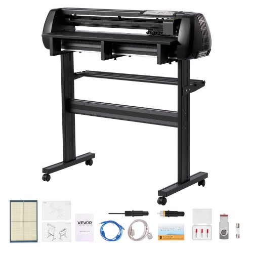 VEVOR Vinyl snijmachine met een maximale invoerbreedte van 87 cm, dubbele messen en LED-display, plottermachine, vinyl snijplotterset met Signmaster-s
