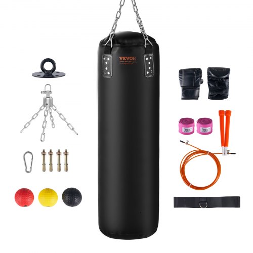 VEVOR 120 cm zware bokszak voor volwassenen, tieners, kinderen met bokszak voor binnen/tuin, ongevulde bokszakkenset met bokshandschoenen, bandages, kettingen, plafondhaken voor MMA, kickboksen, Muay Thai afbeelding