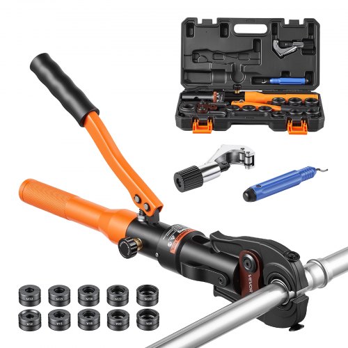 VEVOR hydraulische pijpkrimptang met 10 M+V-contouren, handmatige krimptang, handkrimptang voor roestvrijstalen en koperen buizen, incl. M12 M15 M18 M