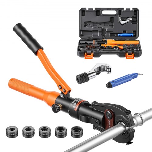 VEVOR hydraulische pijpkrimptang met 5 M-bekken, handmatige krimptang voor roestvrijstalen en koperen buizen, incl. M12 M15 M18 M22 M28 contourset, me