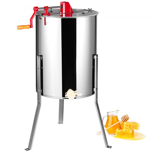 VEVOR Handmatige Honing Extractor Tangentiële Extractor Roestvrij Staal 4/8 Frames Honing Extractor 45mm Honing Klep Diagonale Extractor 48x16/23cm Honingraat Grootte Transparant Deksel Bijenteelt Imker Accessoires afbeelding